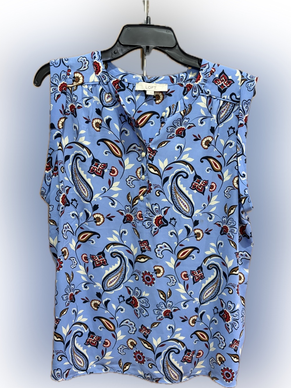 LOFT Light Blue Paisley Print Sleeveless Shell L